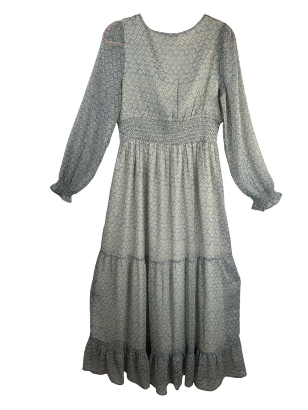 Patrons of Peace Smocked Maxi Dress M Boho Prairie New Romantic Long Sleeve - Picture 7 of 16
